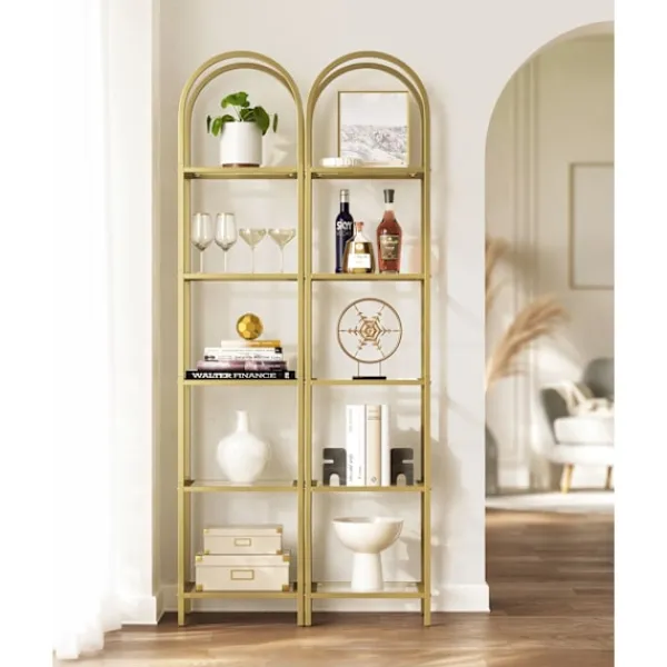 Rootz Living Hyllor>Rootz 5-vånings metallic guld Transparent glashylla - Displayställ - Förvaringsställ - Härdat glas - Stålram - 30,2 cm x 40 cm x 183,5 cm - Lättvikt - | Fyndiq