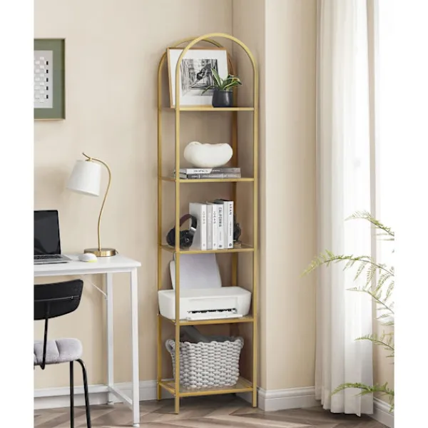 Rootz Living Hyllor>Rootz 5-vånings metallic guld Transparent glashylla - Displayställ - Förvaringsställ - Härdat glas - Stålram - 30,2 cm x 40 cm x 183,5 cm - Lättvikt - | Fyndiq
