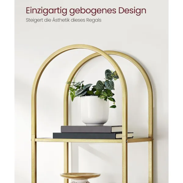 Rootz Living Hyllor>Rootz 5-vånings metallic guld Transparent glashylla - Displayställ - Förvaringsställ - Härdat glas - Stålram - 30,2 cm x 40 cm x 183,5 cm - Lättvikt - | Fyndiq