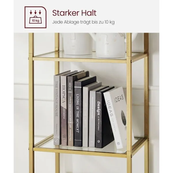 Rootz Living Hyllor>Rootz 5-vånings metallic guld Transparent glashylla - Displayställ - Förvaringsställ - Härdat glas - Stålram - 30,2 cm x 40 cm x 183,5 cm - Lättvikt - | Fyndiq