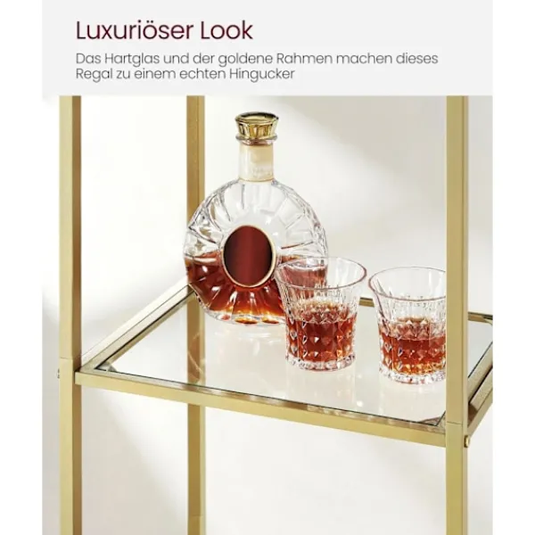 Rootz Living Hyllor>Rootz 5-vånings metallic guld Transparent glashylla - Displayställ - Förvaringsställ - Härdat glas - Stålram - 30,2 cm x 40 cm x 183,5 cm - Lättvikt - | Fyndiq