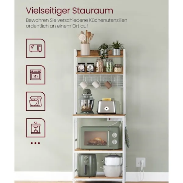 Rootz Living Köksö>Rootz 5-vånings tårtställ - Valnöt Brun-Vit - Spånskiva stål - Förvaringsorganisator - Robust konstruktion - Enkel montering - 40cm x 60cm x 170cm