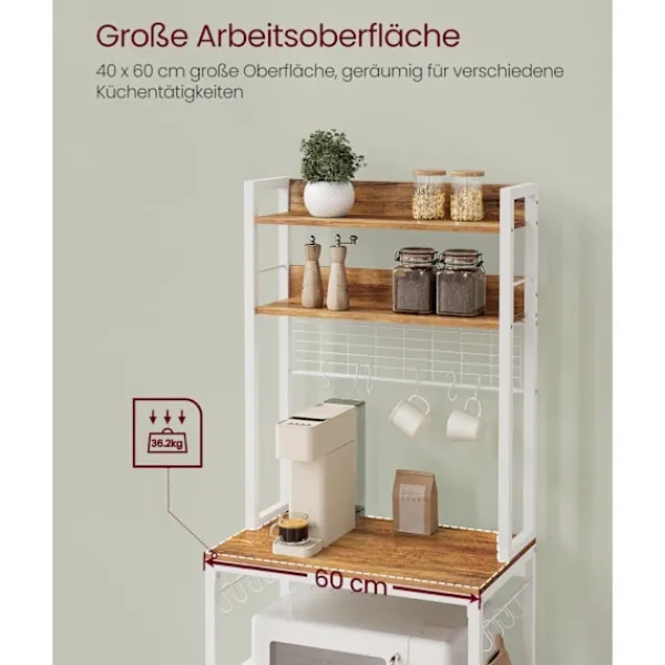 Rootz Living Köksö>Rootz 5-vånings tårtställ - Valnöt Brun-Vit - Spånskiva stål - Förvaringsorganisator - Robust konstruktion - Enkel montering - 40cm x 60cm x 170cm
