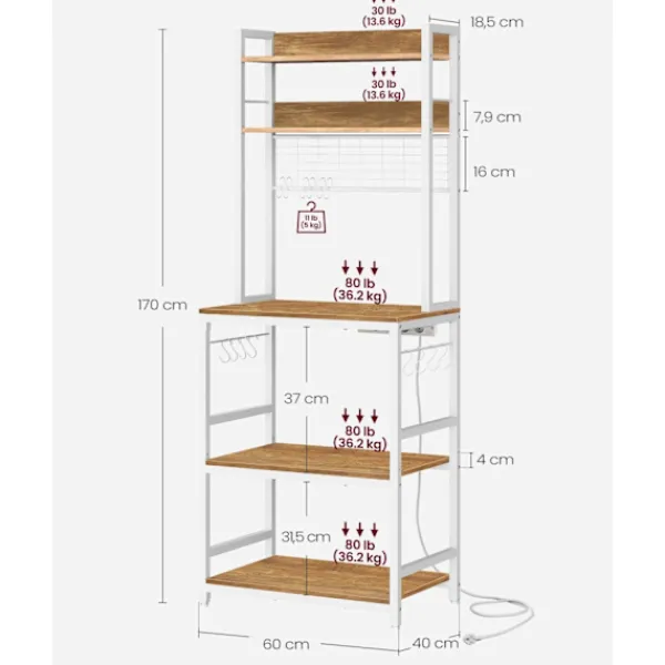 Rootz Living Köksö>Rootz 5-vånings tårtställ - Valnöt Brun-Vit - Spånskiva stål - Förvaringsorganisator - Robust konstruktion - Enkel montering - 40cm x 60cm x 170cm