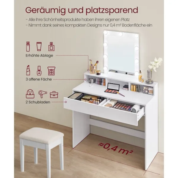 Rootz Living Sminkbord>Rootz White Chipboard Sminkbord - Sminkbord - Sminkbord - Rymlig förvaring - 40cm x 100cm x 145cm