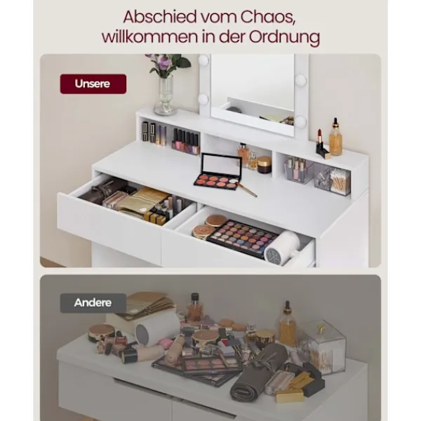 Rootz Living Sminkbord>Rootz White Chipboard Sminkbord - Sminkbord - Sminkbord - Rymlig förvaring - 40cm x 100cm x 145cm