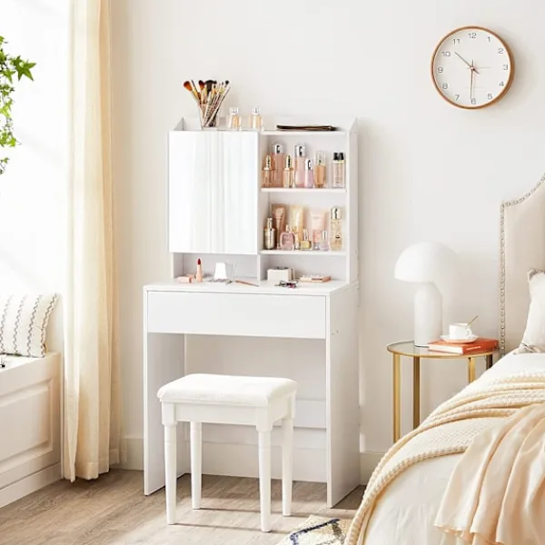 Rootz Living Sminkbord>Rootz White Chipboard Sminkbord - Sminkbord - Sminkbord - 70 x 40 x 136 cm - Tippskydd - Enkel montering - Förvaringsutrymme