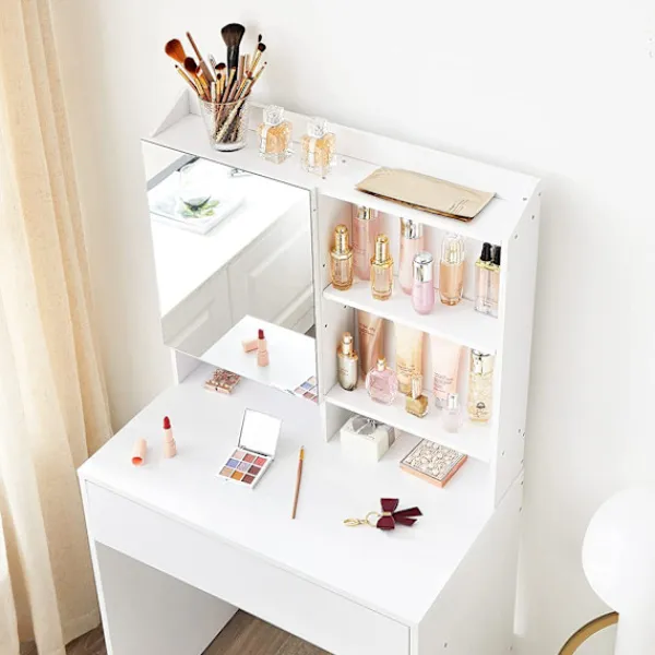 Rootz Living Sminkbord>Rootz White Chipboard Sminkbord - Sminkbord - Sminkbord - 70 x 40 x 136 cm - Tippskydd - Enkel montering - Förvaringsutrymme