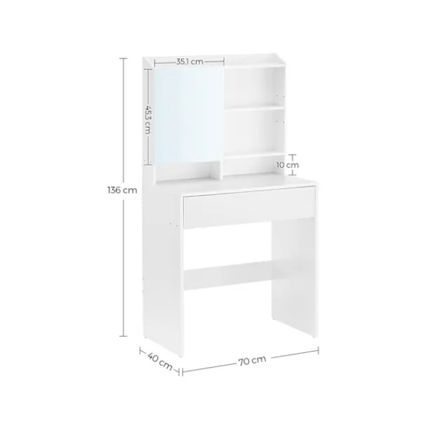 Rootz Living Sminkbord>Rootz White Chipboard Sminkbord - Sminkbord - Sminkbord - 70 x 40 x 136 cm - Tippskydd - Enkel montering - Förvaringsutrymme