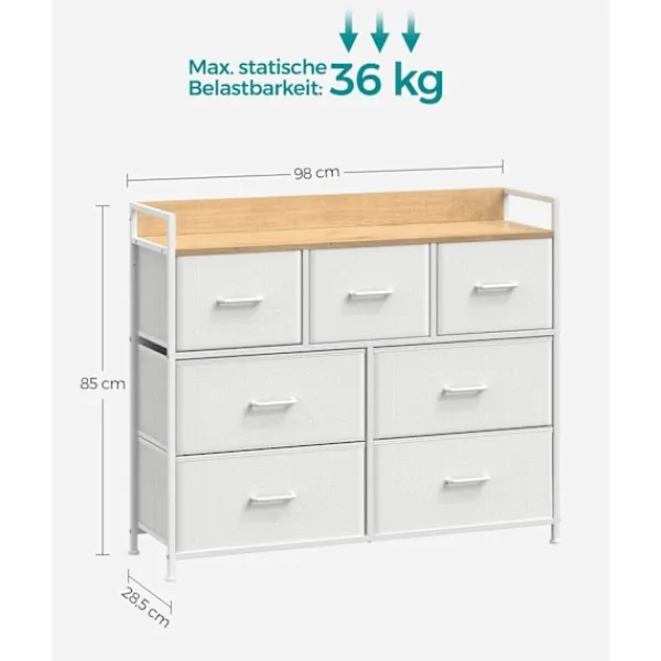 Rootz Living Byråer>Rootz White Oak byrå - Sovrumsorganisator - Förvaringslådor - Spånskiva - 28,5cm x 98cm x 85cm