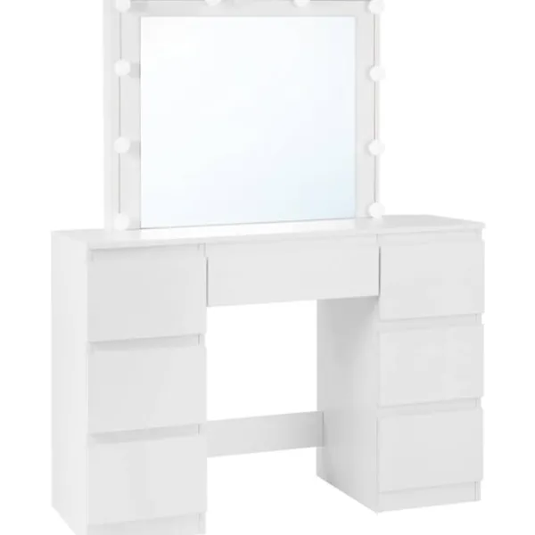 Rootz Living Sminkbord>Rootz White Sminkbord - Sminkbord - Sminkbord - Justerbar LED-belysning - Gott om förvaring - Hållbar design - 110 cm x 140,5 cm x 39,5 cm