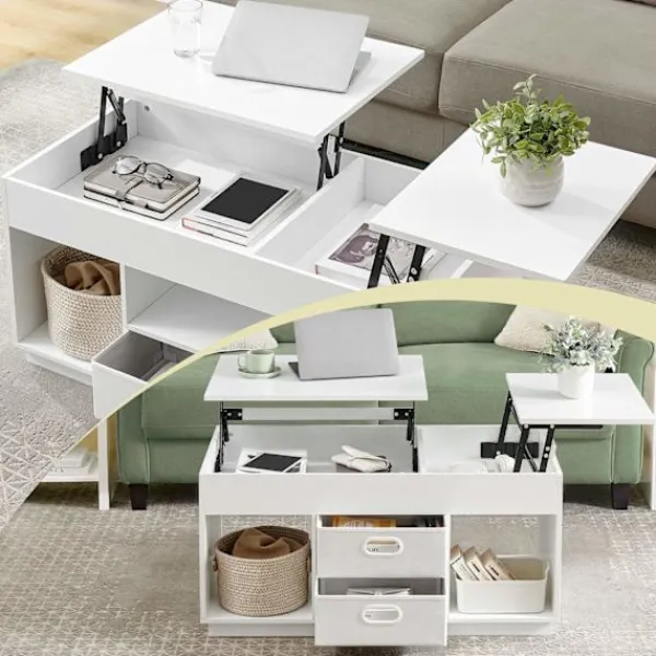 Rootz Living Soffbord>Rootz White soffbord - Modernt bord - Stål & träflipbräda - Veraturil design - 50 cm x 100 cm x 48/62,3 cm