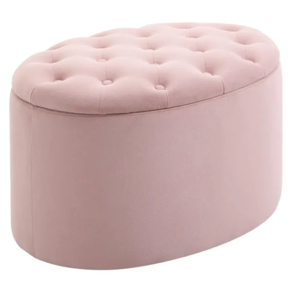 Northio Sittpuffar>Rosa Stoppad Bänk Med Förvaringsutrymme, Sammetslen Polyester, Gummiträ, Oval Form, För Vardagsrum, 71X52X42Cm
