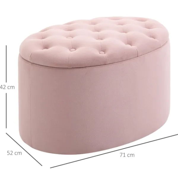 Northio Sittpuffar>Rosa Stoppad Bänk Med Förvaringsutrymme, Sammetslen Polyester, Gummiträ, Oval Form, För Vardagsrum, 71X52X42Cm