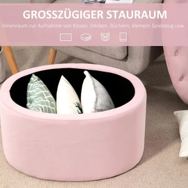 Northio Sittpuffar>Rosa Stoppad Bänk Med Förvaringsutrymme, Sammetslen Polyester, Gummiträ, Oval Form, För Vardagsrum, 71X52X42Cm