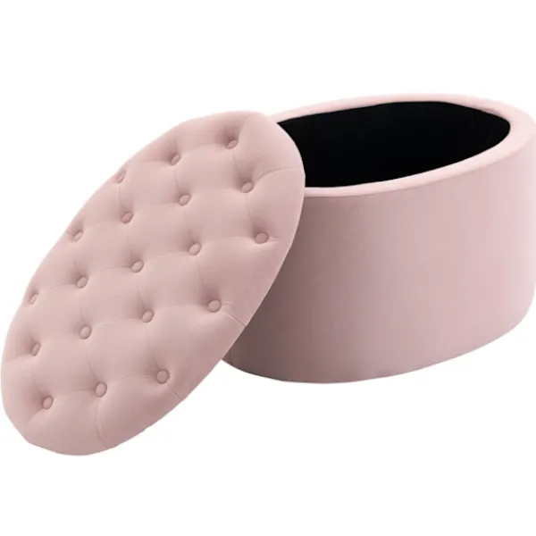 Northio Sittpuffar>Rosa Stoppad Bänk Med Förvaringsutrymme, Sammetslen Polyester, Gummiträ, Oval Form, För Vardagsrum, 71X52X42Cm