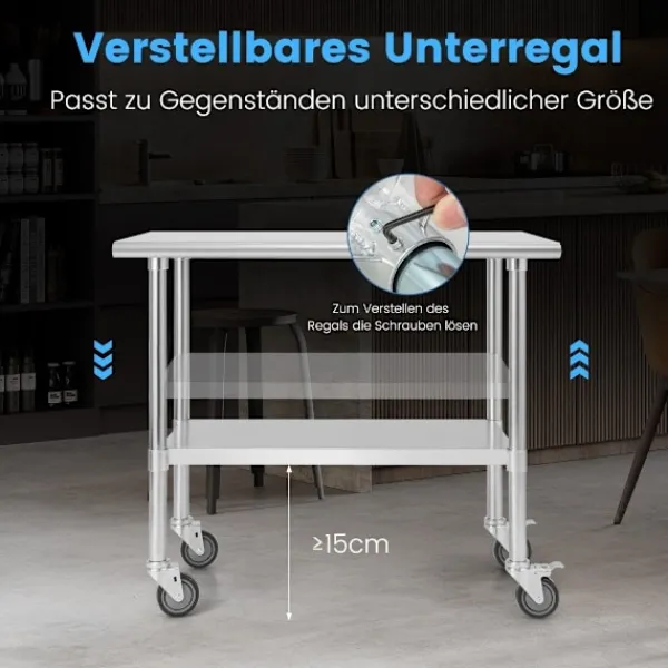 Northix Köksö>Rostfritt bord arbetsbord köksbord rostfritt stål silver 91,5 x 61 x 88,5 cm