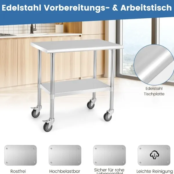 Northix Köksö>Rostfritt bord arbetsbord köksbord rostfritt stål silver 91,5 x 61 x 88,5 cm