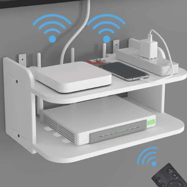 Hyllor>Routerhylla vägg vardagsrum TV digitalbox sovrum wifi förvaringsbox hylla stansfri väggmonterad