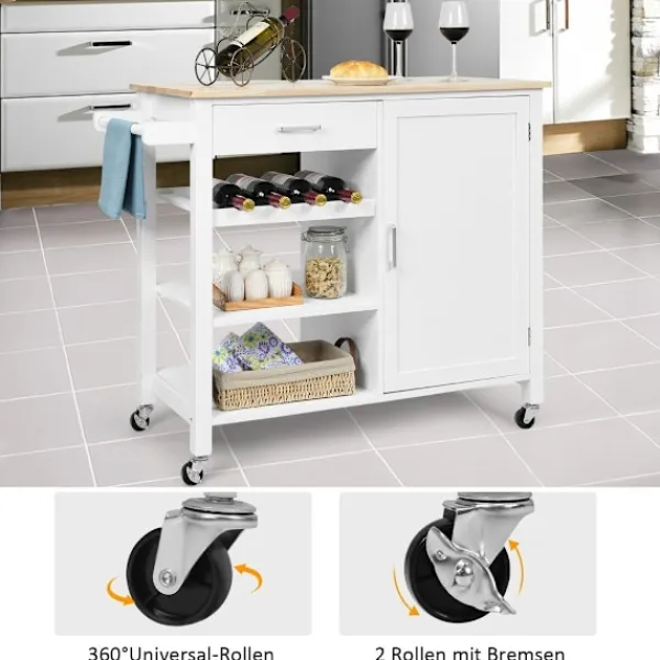 Northix Köksö>Rullande köksvagn Mobil köksö med låda 100 x 48 x 90 cm Vit