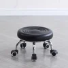 Pallar>Rullpall Läder Låg Rund Rullande Pall med Hjul Hemmakontor Garage Verkstad Fitness Sport, 24cm (Svart)