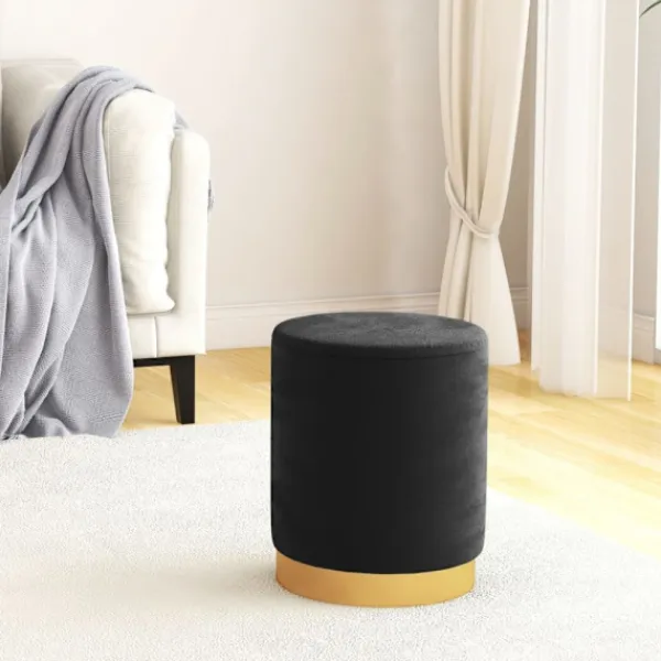 vidaXL Sittpuffar>Rund förvaringspall svart sammet 31 x 37 cm