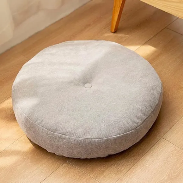 Sittpuffar>Rund golvkudde 55 cm, boosterkudde klädd i 100 % bomull extra fast tjock sittdyna vuxenstol/fåtölj/trädgårdsstol grå,C