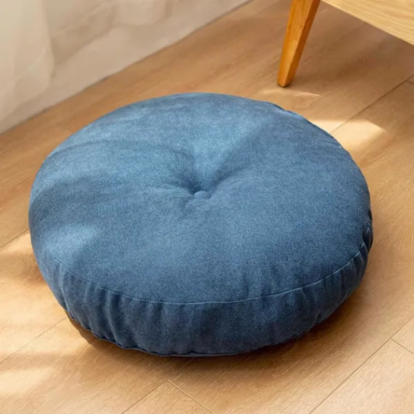 Sittpuffar>Rund golvkudde 55 cm, boosterkudde klädd i 100 % bomull extra fast tjock sittdyna vuxenstol/fåtölj/trädgårdsstol blå,C