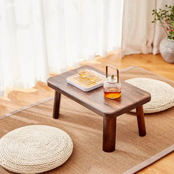 Sittpuffar>Rund halmmeditationspute med silkefyllning