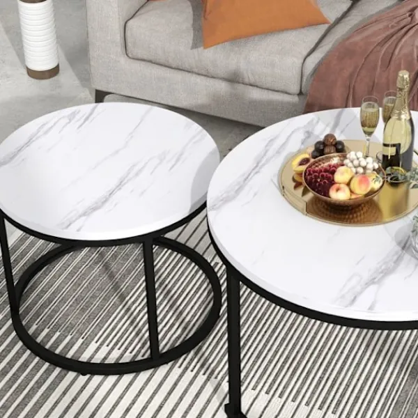 ARHATREYA Soffbord>Rund Kaffeebord - - Set med 2 - MDF - Träytelse - Modern Design