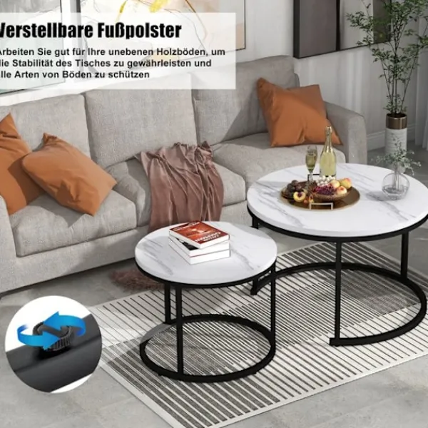ARHATREYA Soffbord>Rund Kaffeebord - - Set med 2 - MDF - Träytelse - Modern Design