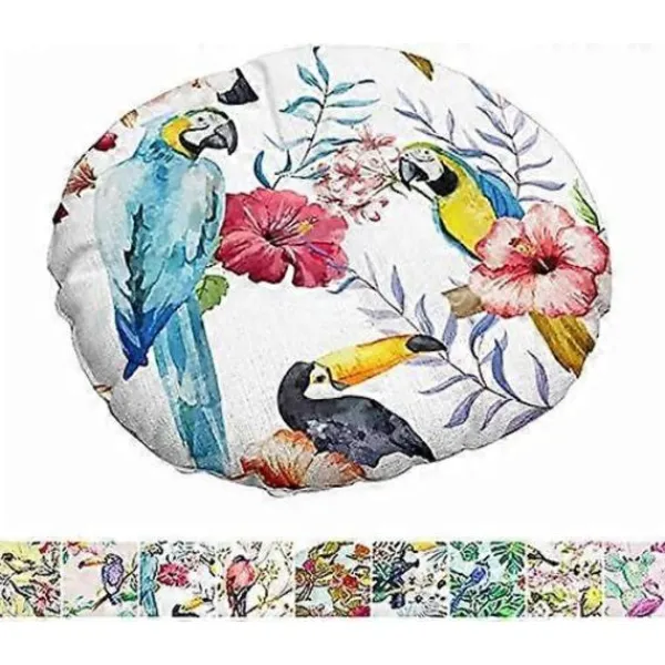 Sittpuffar>Rund Sittdyna i Linne, Quiltad Sittdyna Blomma & Fågel Serie Golv Tatami Bekväm Vadderad Soffa Matsalsstolar Dynor Blue Parrot