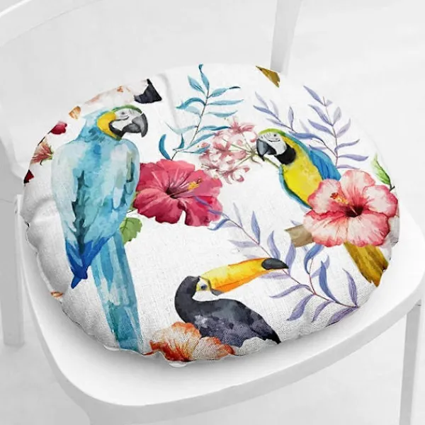 Sittpuffar>Rund Sittdyna i Linne, Quiltad Sittdyna Blomma & Fågel Serie Golv Tatami Bekväm Vadderad Soffa Matsalsstolar Dynor Blue Parrot
