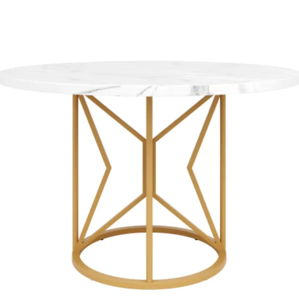 Matbord>Runt matbord 100 cm, marmor MDF-skiva & gyllene geometriska metallben, för 4-6 personer, matsal