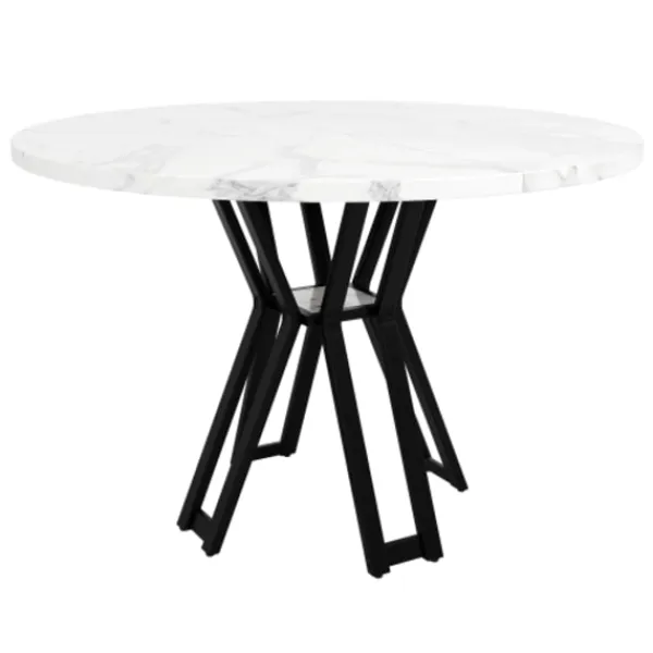 Matbord>Runt matbord 100 cm, marmorskiva, svarta ben, lätt vardagsrumsbord, för 4-6 personer, 76 cm högt