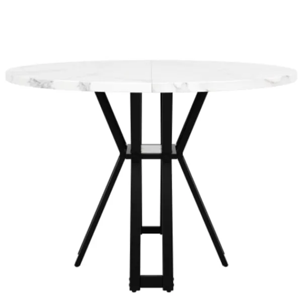 Matbord>Runt matbord 100 cm, marmorskiva, svarta ben, lätt vardagsrumsbord, för 4-6 personer, 76 cm högt