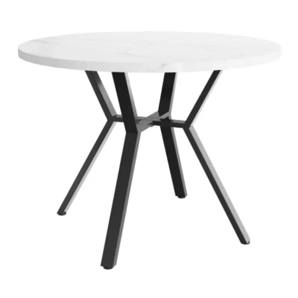 Matbord>Runt matbord 100cm, marmorlook & svart X-ram, modernt soffbord, stabilt, för vardagsrum