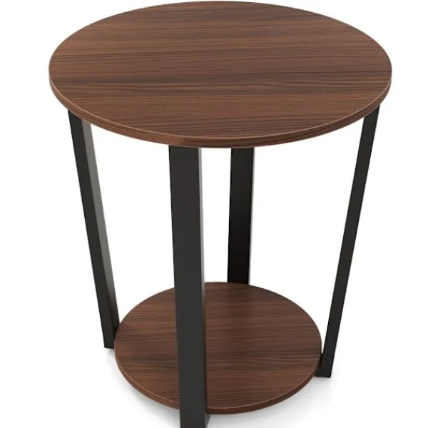 Northix Småbord>Runt sidobord med öppen hylla & Metallram 2-vånings Accent Bord Soffbord Valnöt