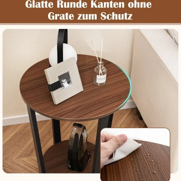 Northix Småbord>Runt sidobord med öppen hylla & Metallram 2-vånings Accent Bord Soffbord Valnöt