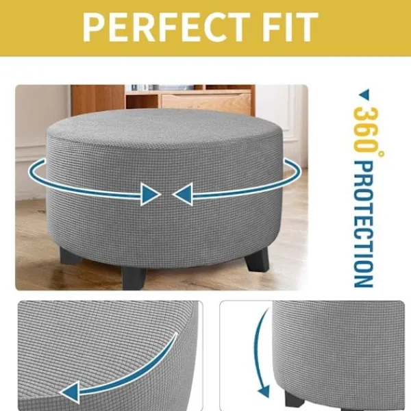Sittpuffar>Runt stretch jacquardöverdrag (khaki, stor), fotpallöverdrag, stol,A
