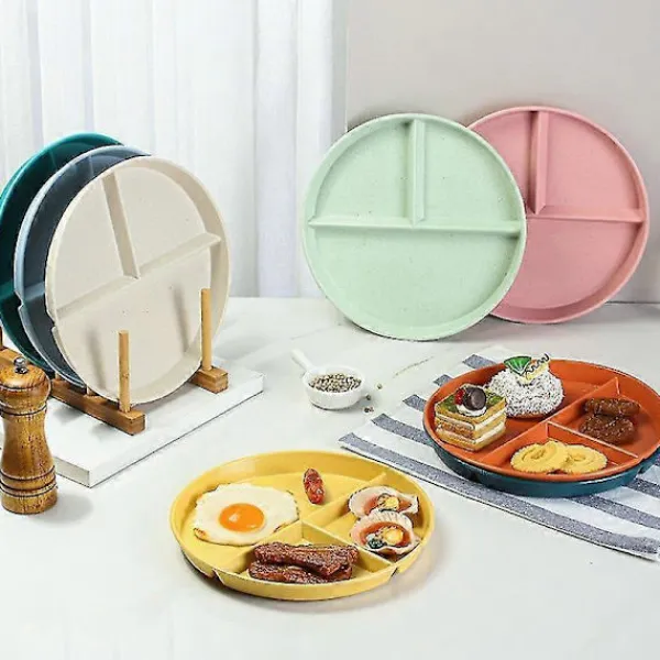 Matgrupper>RY-0135 23cm Delad Tallrik Portionskontroll 3 Fack Diet Tallrik Vetestrå (BPA-fri, Ingen -Sy Orange