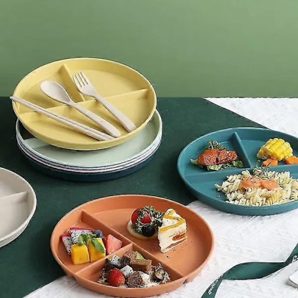 Matgrupper>RY-0135 23cm Delad Tallrik Portionskontroll 3 Fack Diet Tallrik Vetestrå (BPA-fri, Ingen -Sy Orange