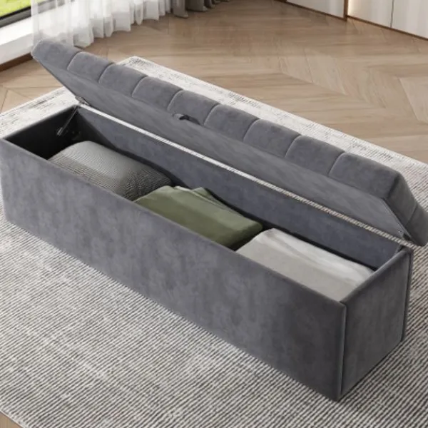 Kistor & Koffertar>Sammet, klädd bänk, klädd bänk, sängpallar, bänk med förvaringsutrymme, grå 138 x 41 x 42 cm