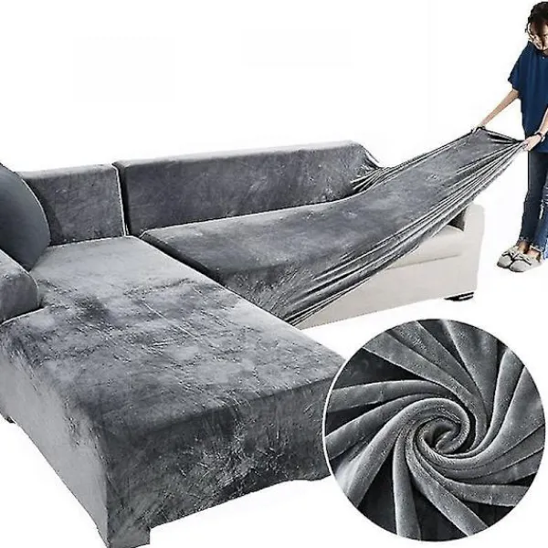 Soffor>Sammet Plysch L-formad Sofföverdrag för Vardagsrum Elastisk Sofföverdrag Schäslong Hörn Stretch Sofföverdrag