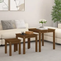 vidaXL Småbord>Satsbord 3 st honungsbrun massiv furu