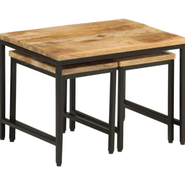 vidaXL Småbord>Satsbord 3 st massivt massivt grovt mangoträ och järn