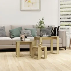 vidaXL Småbord>Satsbord 3 st sonoma-ek konstruerat trä
