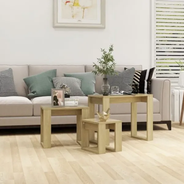 vidaXL Småbord>Satsbord 3 st sonoma-ek konstruerat trä
