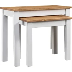 vidaXL Småbord>Satsbord 2 st vit massiv furu panama