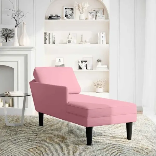 vidaXL Fåtöljer>Schäslong med kudde och höger armstöd rosa sammet